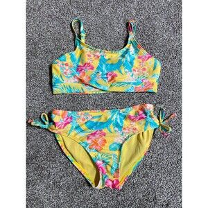 Art Class Girls 2-Piece Bikini Swimsuit Tropical Floral Yellow Size S 6/6X